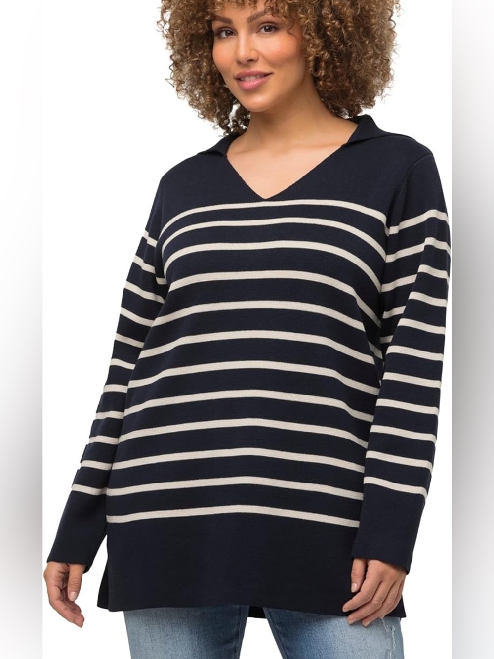 Ulla Popken Navy and White Stripe Sweater